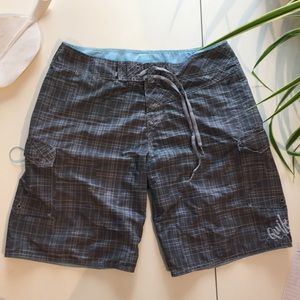 Quicksilver Gray/Blue Plaid Board Shorts
